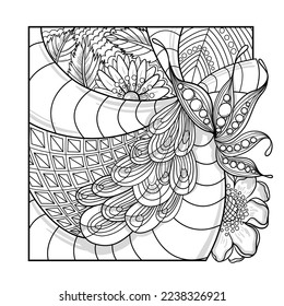 square mandala with abstract linear flower ornaments drawn on a white background for coloring, vector, mandala