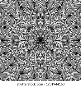 square mandala drawn with abstract ornaments for coloring on a white background, vector, coloring book pages