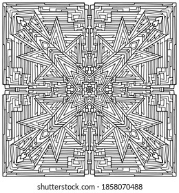 square mandala drawn with linear figures on a white background for coloring, vector, mandala