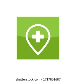 square map pin with cross symbol logo template