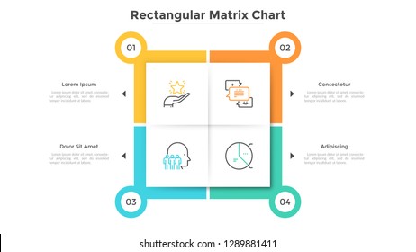 Square Matrix Chart With 4 Paper White Cells. Table With Four Options To Choose. Modern Infographic Design Template. Flat Vector Illustration For Business Presentation, Website Pop-up Menu Interface.