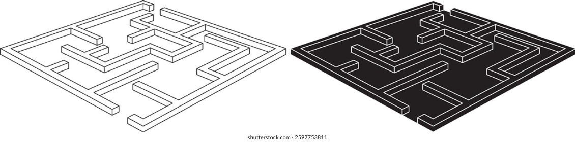square maze 3d icon set