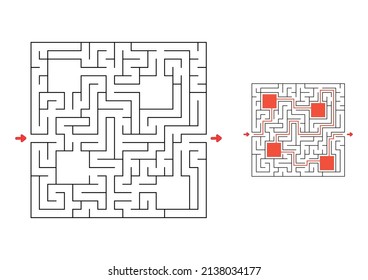 Square maze with answer. Game for kids. Puzzle for children. Labyrinth conundrum. Find the right path.