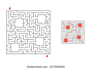 Square maze with answer. Game for kids. Puzzle for children. Labyrinth conundrum. Find the right path.