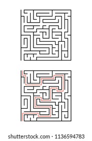 A square maze for children. Simple flat vector illustration isolated on white background. With the answer