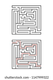 A square maze for children. Simple flat vector illustration isolated on white background. With the answer