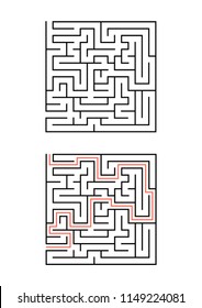 A square maze for children. Simple flat vector illustration isolated on white background. With the answer
