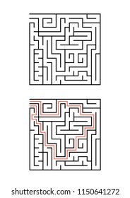 A square maze for children. Simple flat vector illustration isolated on white background. With the answer