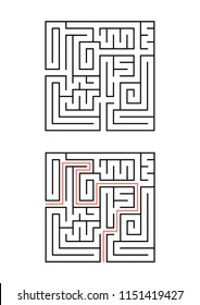 A square maze for children. Simple flat vector illustration isolated on white background. With the answer