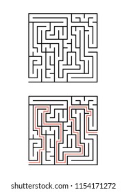 A square maze for children. Simple flat vector illustration isolated on white background. With the answer