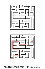 A square maze for children. Simple flat vector illustration isolated on white background. With the answer