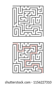 A square maze for children. Simple flat vector illustration isolated on white background. With the answer