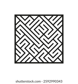 Square maze design. Geometric labyrinth pattern. Black line abstract shape. Puzzle symbol vector.