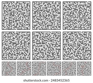 Quadratische Labyrinth-Spiel-Kollektion mit Lösungen für CNC. Laserschneiden oder kdp 