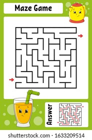 Square maze. Game for kids. Funny labyrinth. Education developing worksheet. Activity page. Puzzle for children. Cartoon style. Riddle for preschool. Logical conundrum. Color vector illustration.