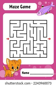 Square maze. Game for kids. Funny labyrinth. Education developing worksheet. Activity page. Puzzle for children. cartoon style. Riddle for preschool. Logical conundrum. Vector illustration.