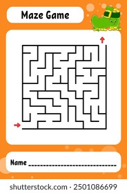 Square maze. Game for kids. Funny labyrinth. Education developing worksheet. Activity page. Puzzle for children. cartoon . Riddle for preschool. Logical conundrum. Vector illustration.