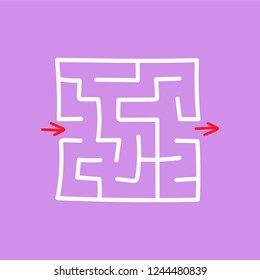 Square maze. Game for kids. Puzzle for children. Easy level of difficulty. Hand drawing. Labyrinth conundrum. Flat vector illustration isolated on color background