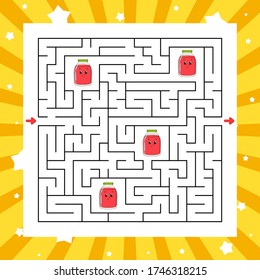 Square maze. Game for kids. Puzzle for children. Labyrinth conundrum. Color vector illustration. Find the right path. Isolated vector illustration. Cartoon character.