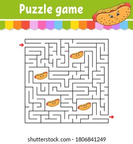 Square maze. Game for kids. Puzzle for children. Labyrinth conundrum. Color vector illustration. Find the right path. Isolated vector illustration. Cartoon character.