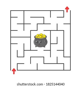 Square maze. Game for kids. Puzzle for children. Cartoon character. Labyrinth conundrum. Color vector illustration. Find the right path. The development of logical and spatial thinking.