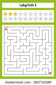 Square maze. Game for kids. Puzzle for children. Labyrinth conundrum. Color vector illustration. Find the right path. The development of logical and spatial thinking.