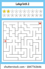 Square maze. Game for kids. Puzzle for children. Labyrinth conundrum. Color vector illustration. Find the right path. The development of logical and spatial thinking.