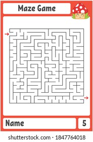 Square maze. Game for kids. Puzzle for children. Labyrinth conundrum. Color vector illustration. Find the right path. The development of logical and spatial thinking.