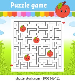 Square maze. Game for kids. Puzzle for children. Labyrinth conundrum. Color vector illustration. Find the right path. Isolated vector illustration. Cartoon character.
