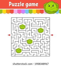 Square maze. Game for kids. Puzzle for children. Labyrinth conundrum. Color vector illustration. Find the right path. Isolated vector illustration. Cartoon character.