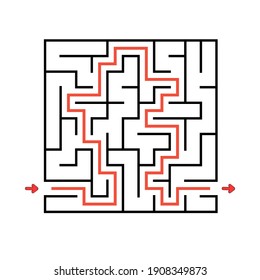 Square maze. Game for kids. Puzzle for children. Labyrinth conundrum. Vector illustration. Find the right path.