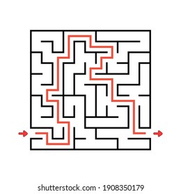 Square maze. Game for kids. Puzzle for children. Labyrinth conundrum. Vector illustration. Find the right path.