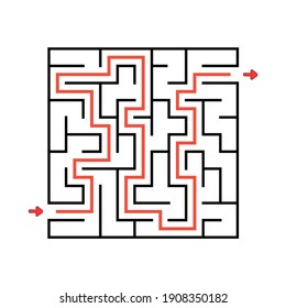 El laberinto cuadrado. Juego para niños. Rompecabezas para los niños. El acertijo laberíntico. Ilustración vectorial. Busque la ruta correcta.