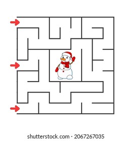 Square maze. Game for kids. Puzzle for children. cartoon character. Labyrinth conundrum. Color vector illustration. Find the right path. The development of logical and spatial thinking.