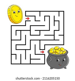 Square maze. Game for kids. Puzzle for children. Labyrinth conundrum. Color vector illustration. Isolated vector illustration. cartoon character. St. Patrick's Day.