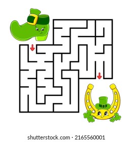 Square maze. Game for kids. Puzzle for children. Labyrinth conundrum. Color vector illustration. Isolated vector illustration. cartoon character. St. Patrick's Day.