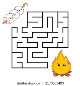 Square maze. Game for kids. Puzzle for children. Labyrinth conundrum. Color vector illustration. Isolated vector illustration. cartoon character. Barbecue theme.