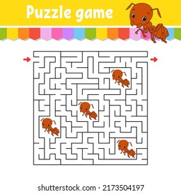 Square maze. Game for kids. Puzzle for children. Labyrinth conundrum. Color vector illustration. Find the right path. Isolated vector illustration. cartoon character.