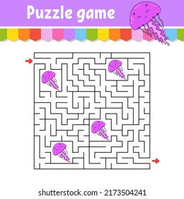 Square maze. Game for kids. Puzzle for children. Labyrinth conundrum. Color vector illustration. Find the right path. Isolated vector illustration. cartoon character.