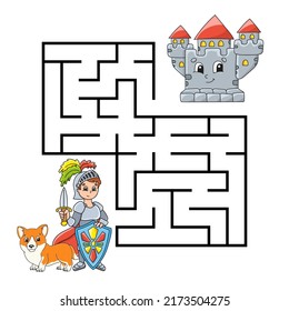 Square maze. Game for kids. Puzzle for children. Labyrinth conundrum. Fairytale theme. Color vector illustration. Isolated vector illustration. cartoon character.