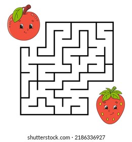 Square maze. Game for kids. Puzzle for children. Labyrinth conundrum. Color vector illustration. Isolated vector illustration. cartoon character. Vegetable theme.