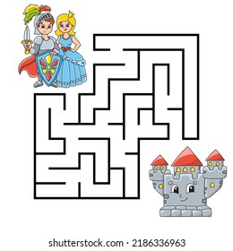 Square maze. Game for kids. Puzzle for children. Labyrinth conundrum. Fairytale theme. Color vector illustration. Isolated vector illustration. cartoon character.