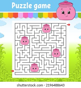 Square maze. Game for kids. Puzzle for children. Labyrinth conundrum. Color vector illustration. Find the right path. Isolated vector illustration. cartoon character.