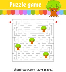 Square maze. Game for kids. Puzzle for children. Labyrinth conundrum. Color vector illustration. Find the right path. Isolated vector illustration. cartoon character.