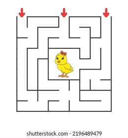 Square maze. Game for kids. Puzzle for children. cartoon character. Labyrinth conundrum. Color vector illustration. Find the right path. The development of logical and spatial thinking.