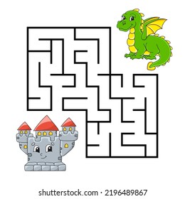 Square maze. Game for kids. Puzzle for children. Labyrinth conundrum. Fairytale theme. Color vector illustration. Isolated vector illustration. cartoon character.