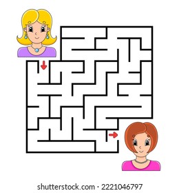 Square maze. Game for kids. Puzzle for children. Labyrinth conundrum. Color vector illustration. Isolated vector illustration. cartoon character.