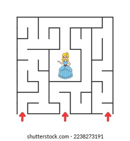 Square maze. Game for kids. Puzzle for children. cartoon character. Labyrinth conundrum. Find the right path. The development of logical and spatial thinking. Vector illustration.