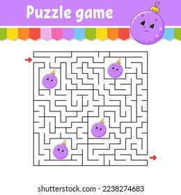 Square maze. Game for kids. Puzzle for children. Labyrinth conundrum. Find the right path. Cartoon character. Vector illustration.