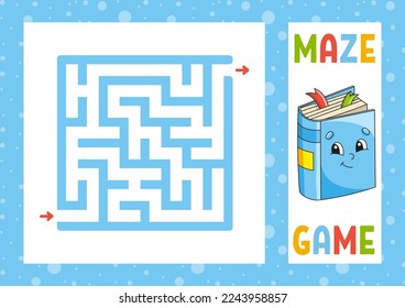 Square maze. Game for kids. Puzzle for children. Happy character. Labyrinth conundrum. Find the right path. Vector illustration.